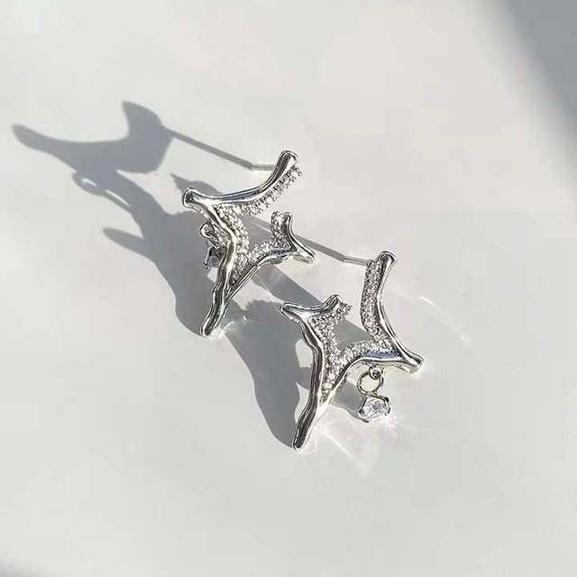 Silver rhinestone star cross earrings pair with small loop hooks