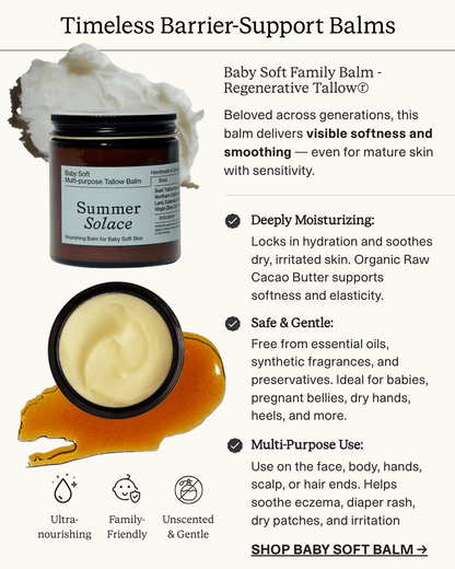 Balm jar and open jar of yellow cream on product infographic layout