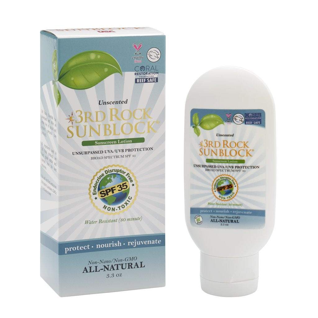 Unscented sunscreen lotion tube with white cap and SPF 35 label