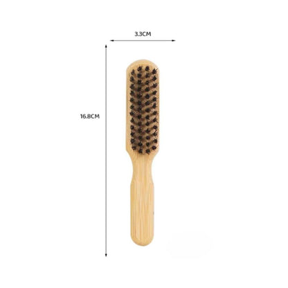 Bamboo beard brush with dark bristle pad and light wood handle