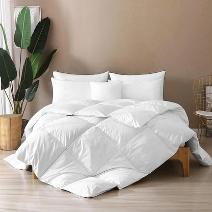 White duvet comforter with box-stitch quilting, all-season thickness