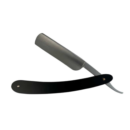 Black handle razor with silver blade guard and exposed blade.