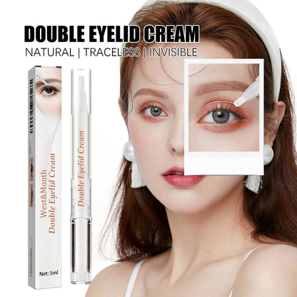 Double eyelid shaping cream box and slim applicator pen, shown with inset eye detail