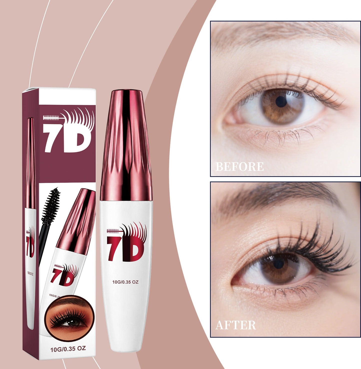 Black curling 3D mascara set with wand, shown with lash close-up