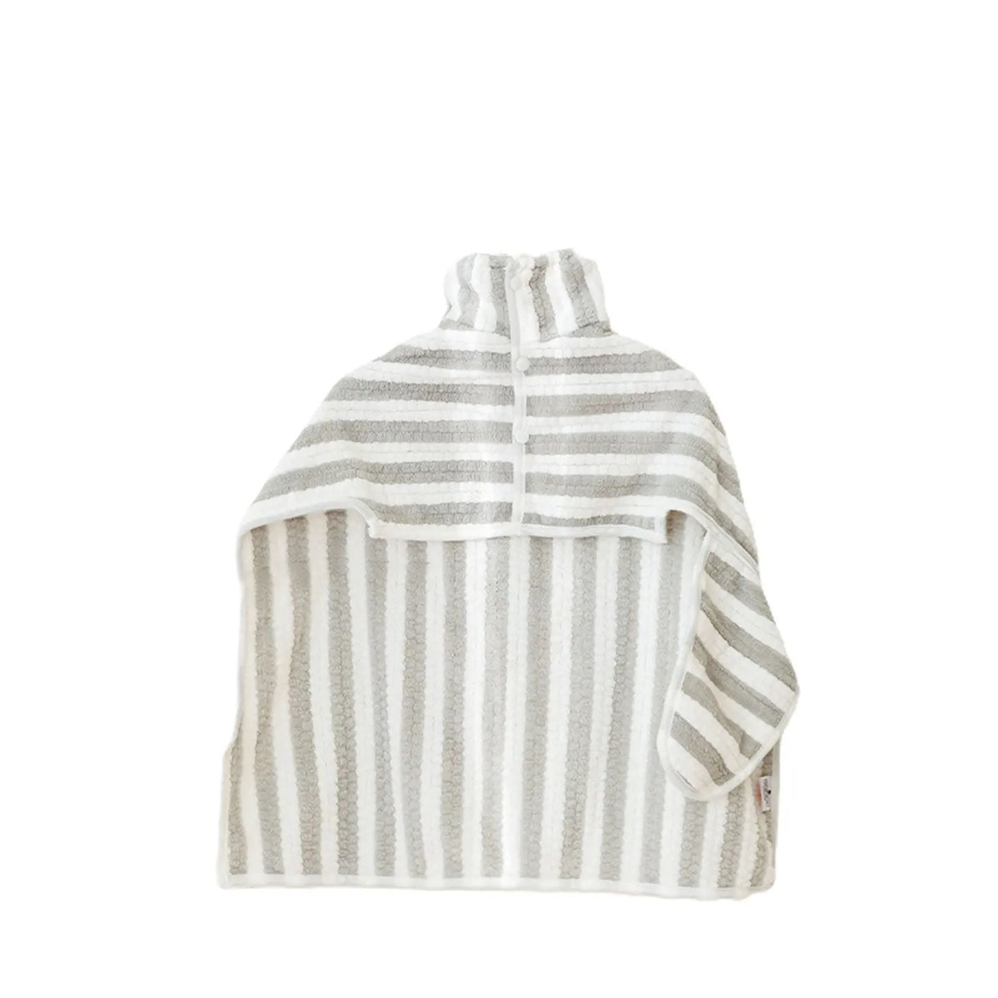 Gray-and-white striped pet bath towel robe with hood and front openings