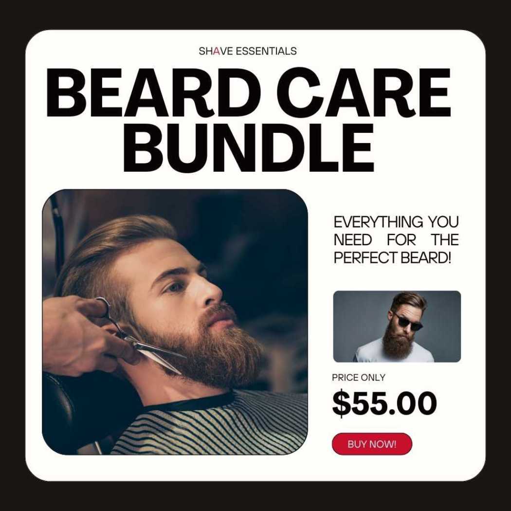 Beard care bundle promo card with photo and price