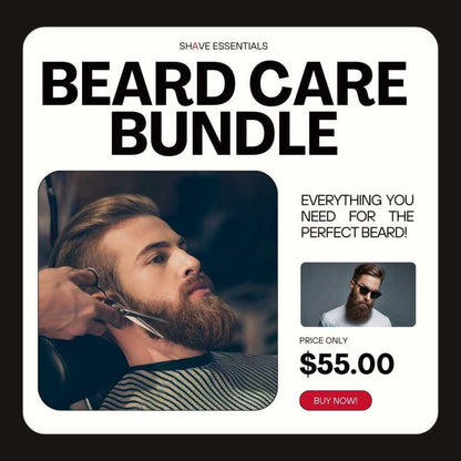 Beard care bundle promo card with photo and price