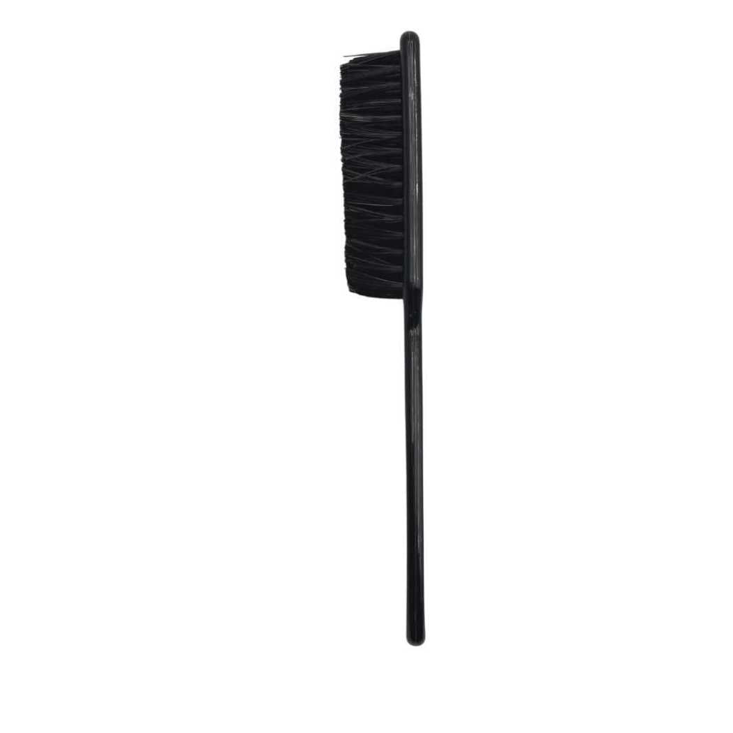 Beard filler brush side view, vertical handle with dense black bristles