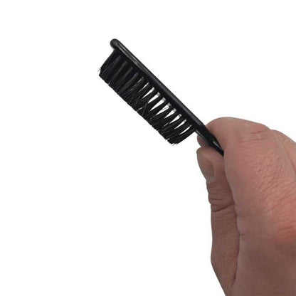 Beard filler brush angled view, black bristles on short comb head