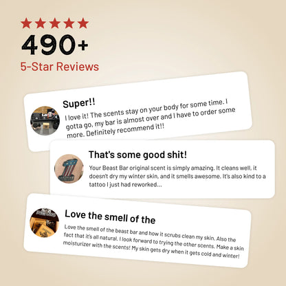 Body wash bar customer review cards with star rating graphic
