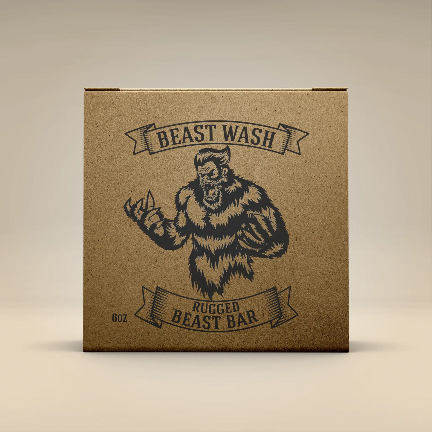 Body wash bar cardboard box with bear emblem, Rugged Beast Wash design