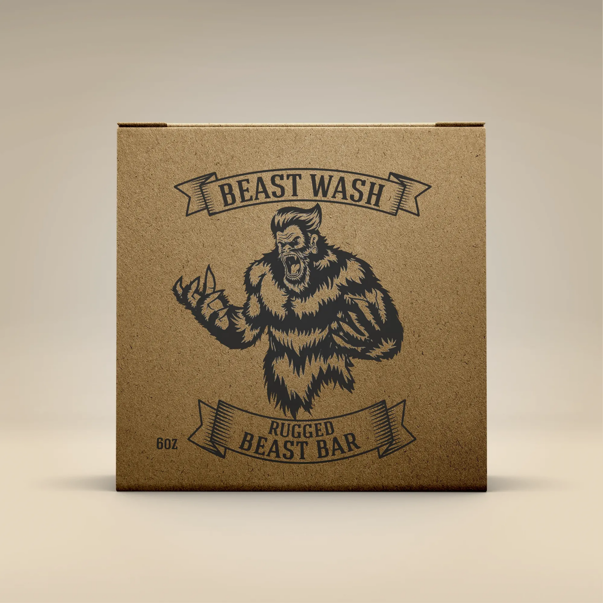 Body wash bar cardboard box with bear emblem, Rugged Beast Wash design