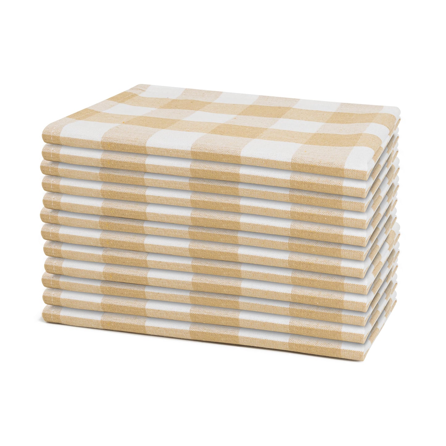 Plaid dinner napkins, beige and white check, folded stack