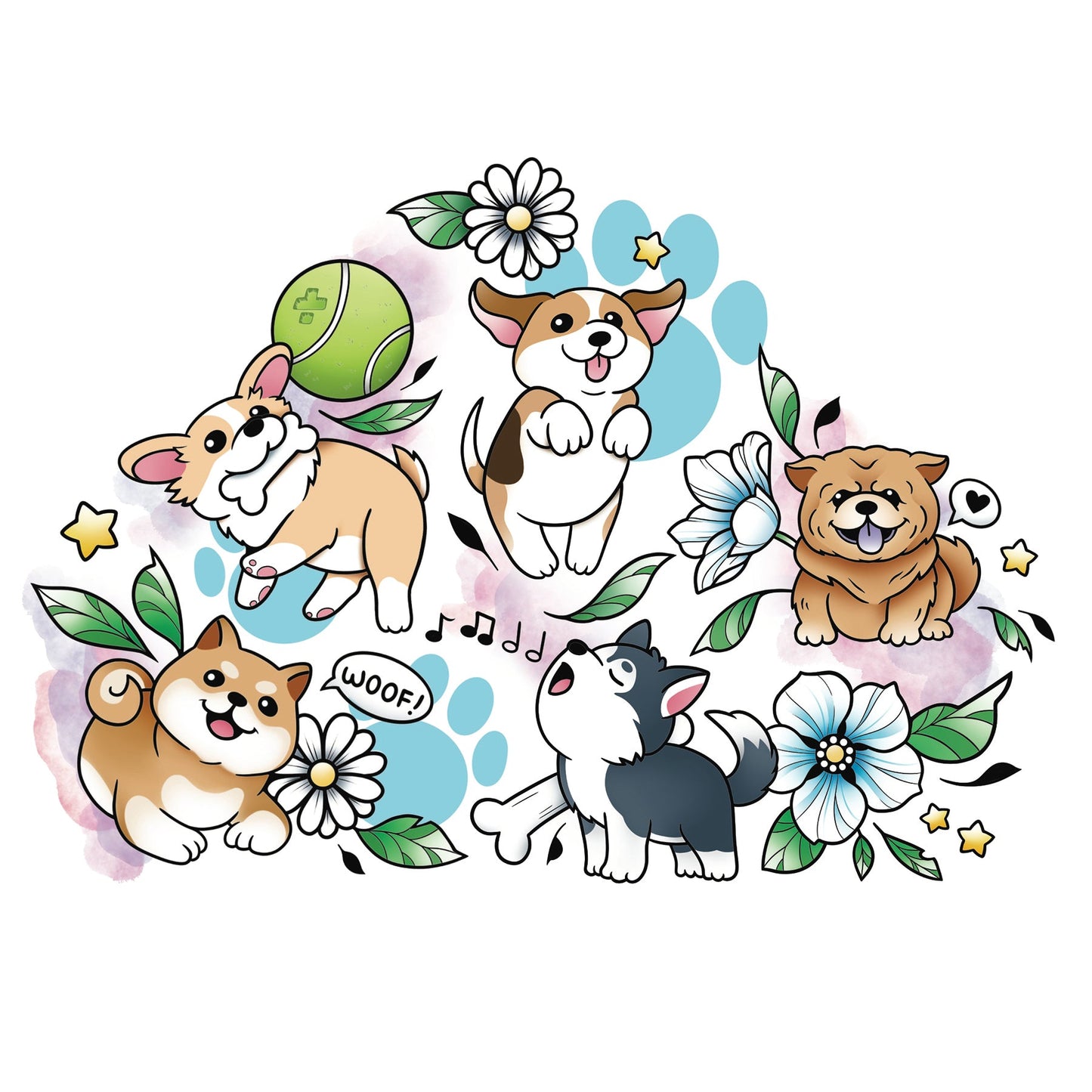 Kids temporary tattoo sleeve sheet with puppy, lion, kitten, and flower stickers