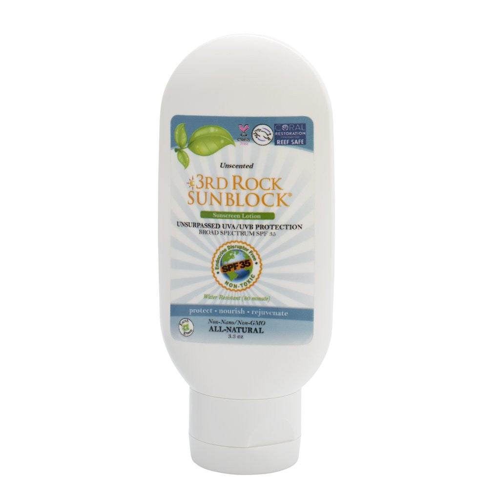 Unscented sunscreen lotion tube front with SPF 35 and no-scent label