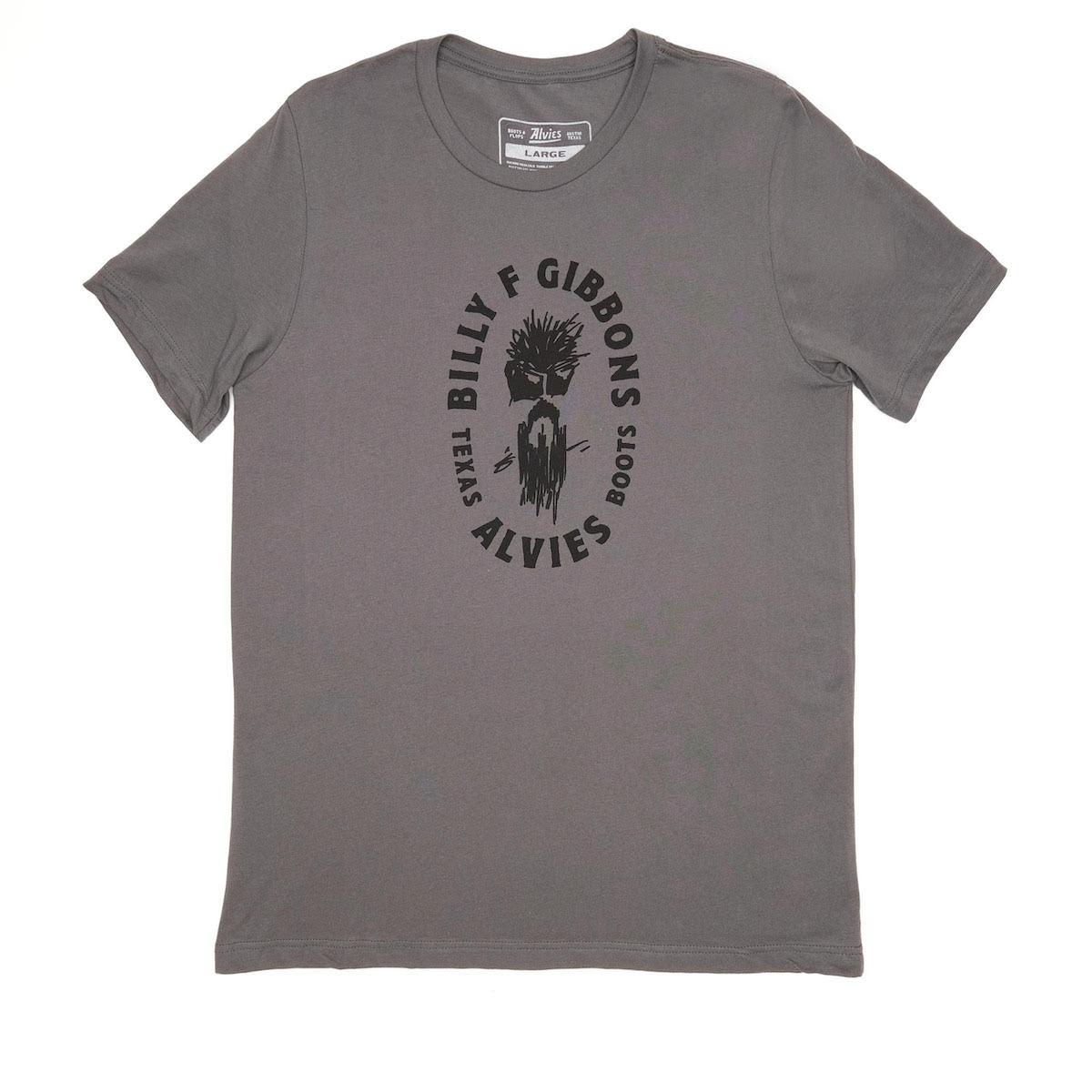 Dark gray T-shirt with circular chest graphic and crew neck