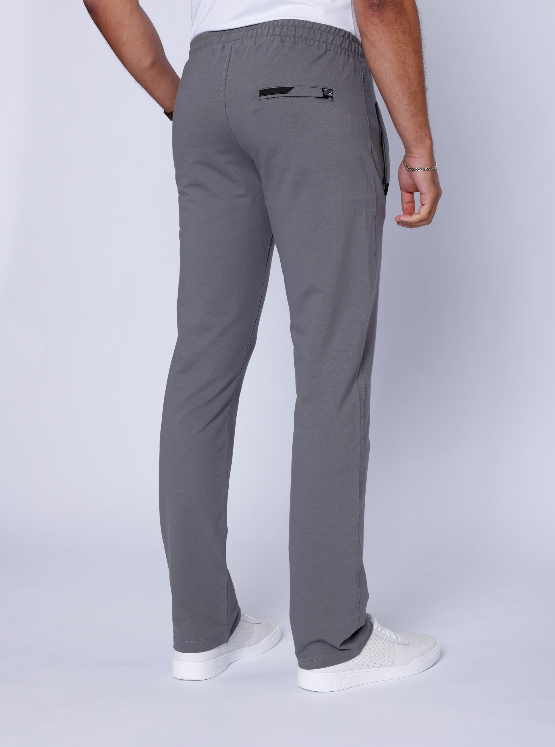 Men's athletic sweatpants, straight leg, grey with elastic waistband and side logo