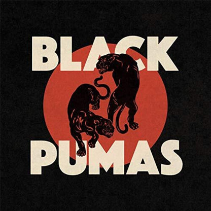Vinyl record cover with Black Pumas artwork, black and red puma silhouettes and text