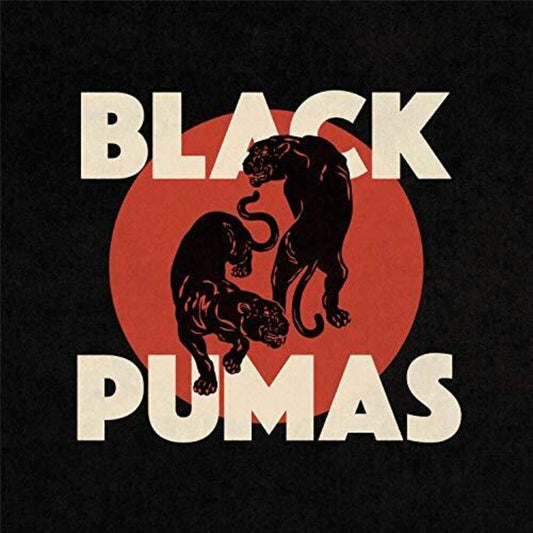 Vinyl record cover with Black Pumas artwork, black and red puma silhouettes and text
