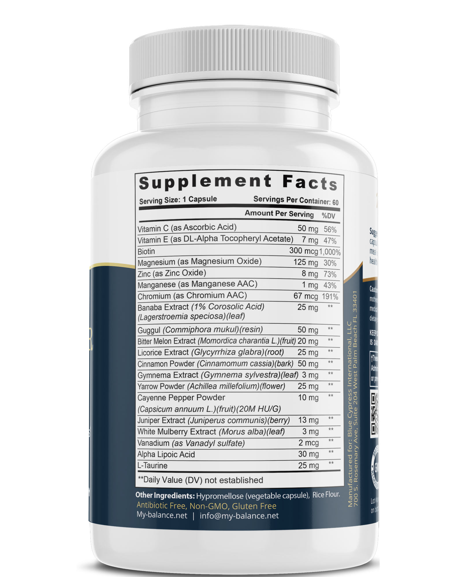 my balance nutrition facts panel on bottle, serving size 1 capsule