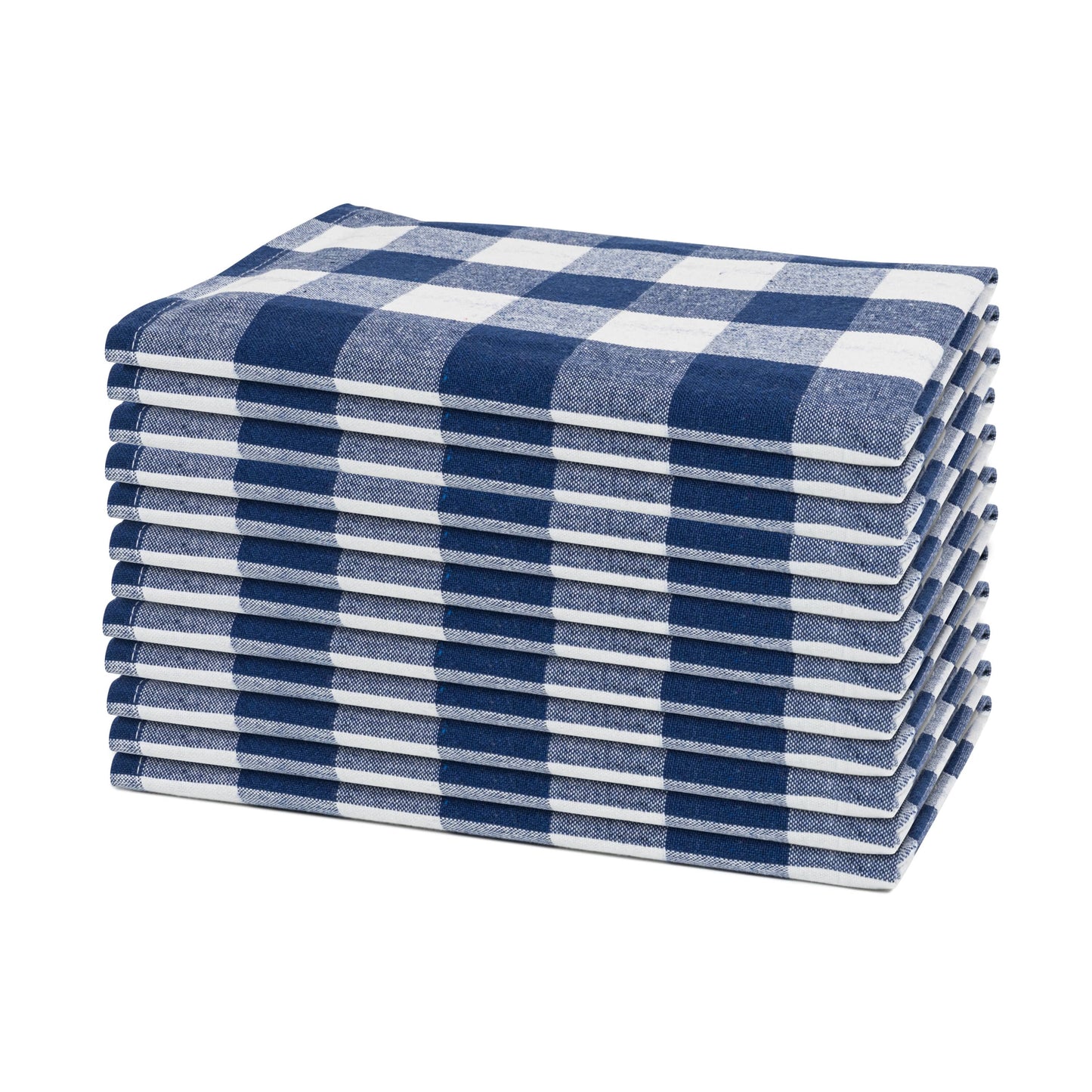 Plaid dinner napkins, stacked, navy blue and white check pattern