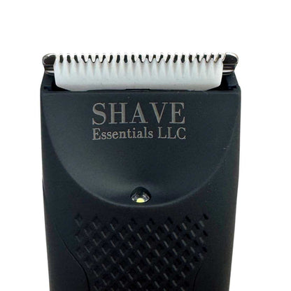 BodyGroom Pro shaving head with SHAVE Essentials LLC guard and white/steel blades