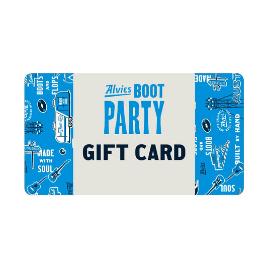 Boot Party digital gift card, blue and white card with 'GIFT CARD' text