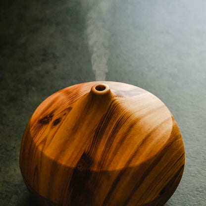 Wooden diffuser vessel for fragrance oil with round top opening