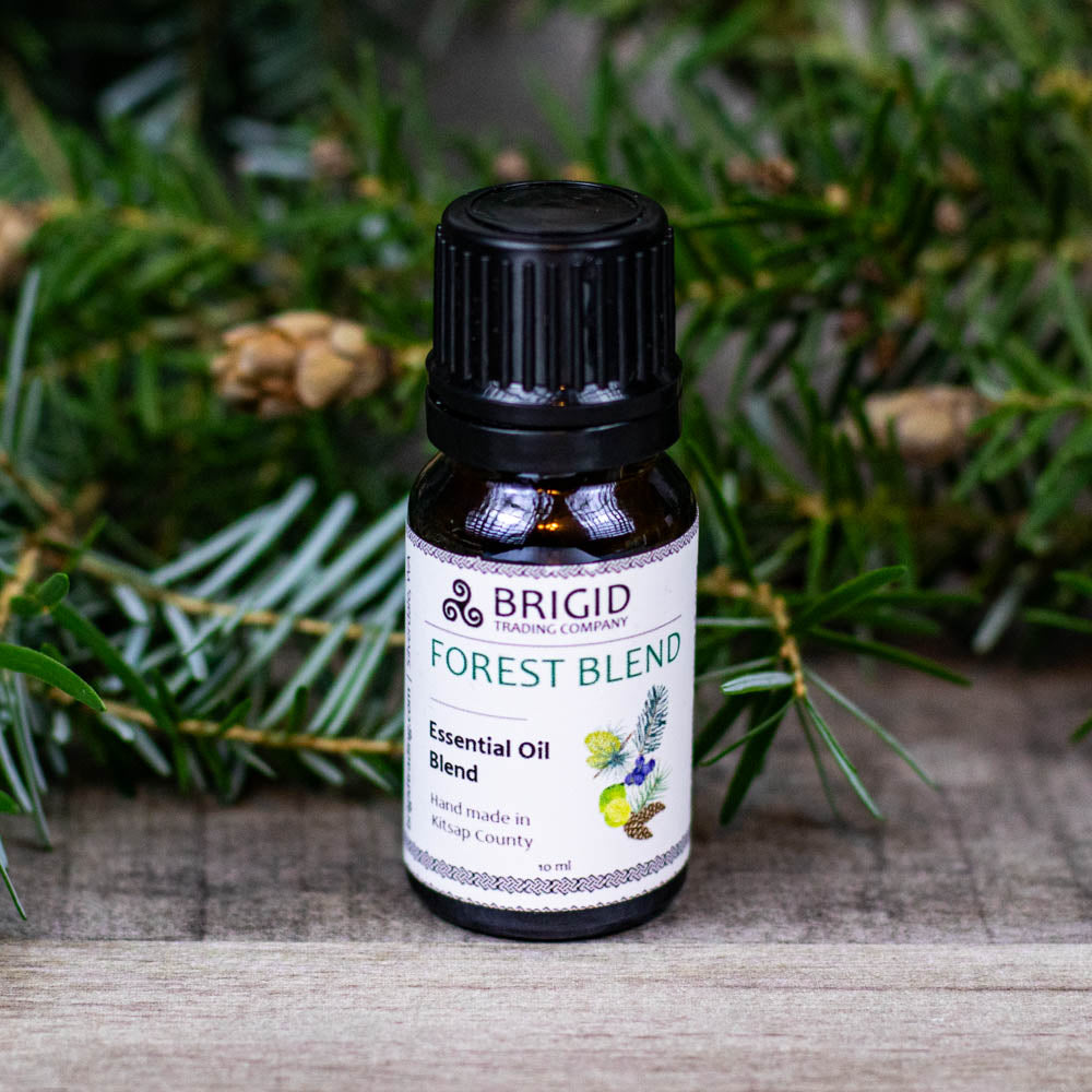 BRIGID essential oil blend bottle labeled FOREST BLEND
