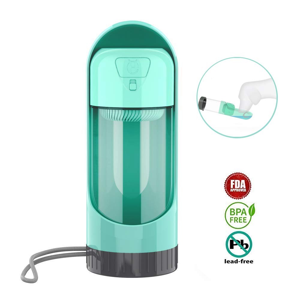 Portable dog water bottle with built-in filter and flip-top drinking spout