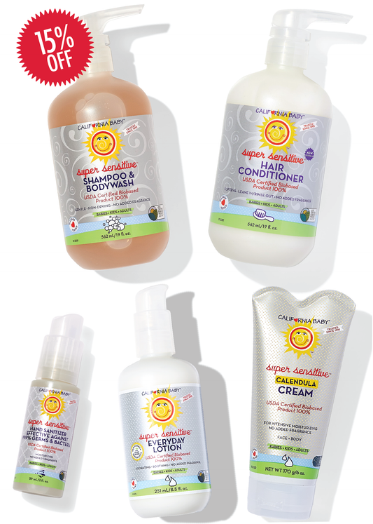 Sensitive skin bath essentials set: pump bottles and baby cream, no added fragrance