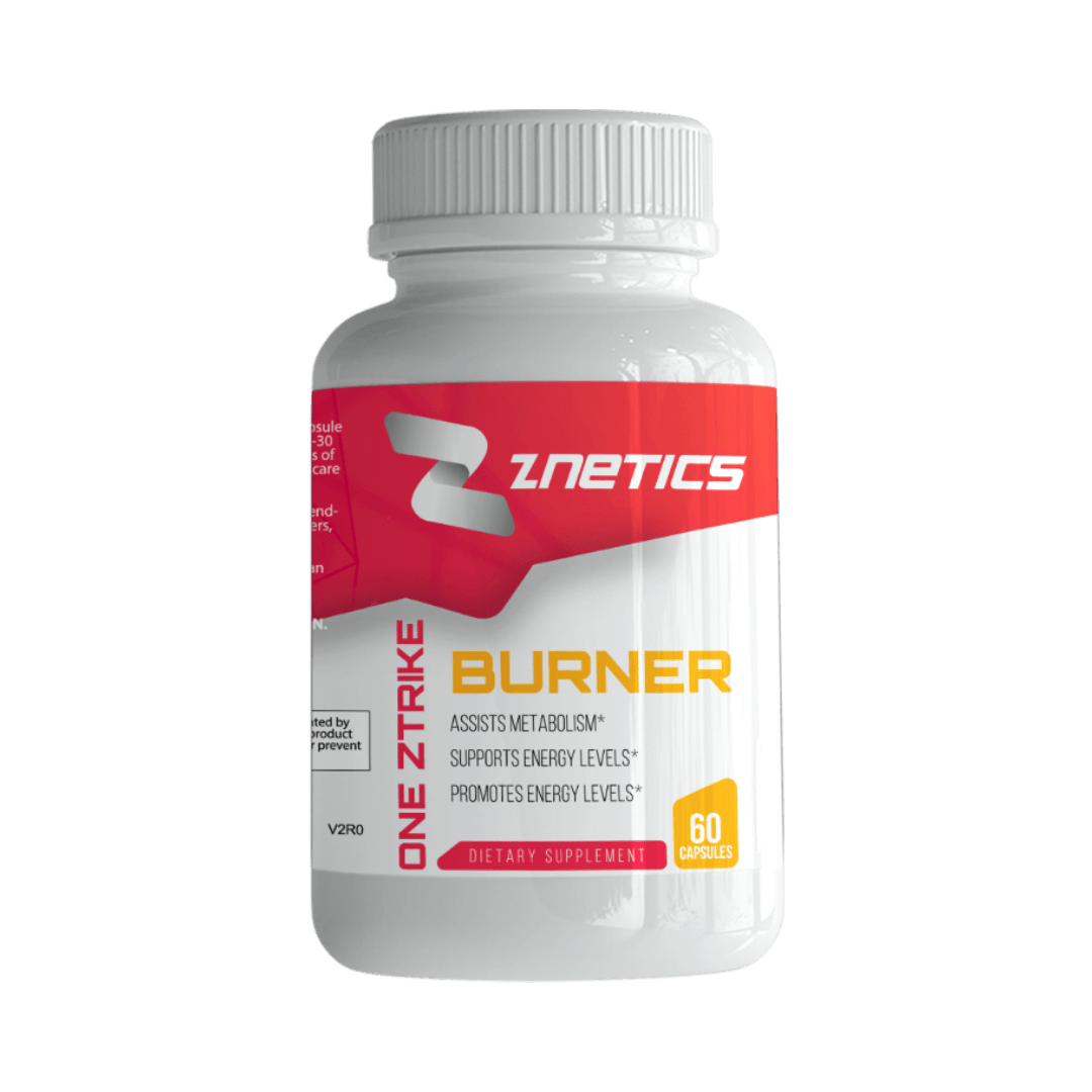 Thermogenic fat burner supplement bottle with white cap and multicolor label