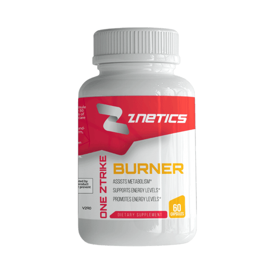 Thermogenic fat burner supplement bottle with white cap and multicolor label