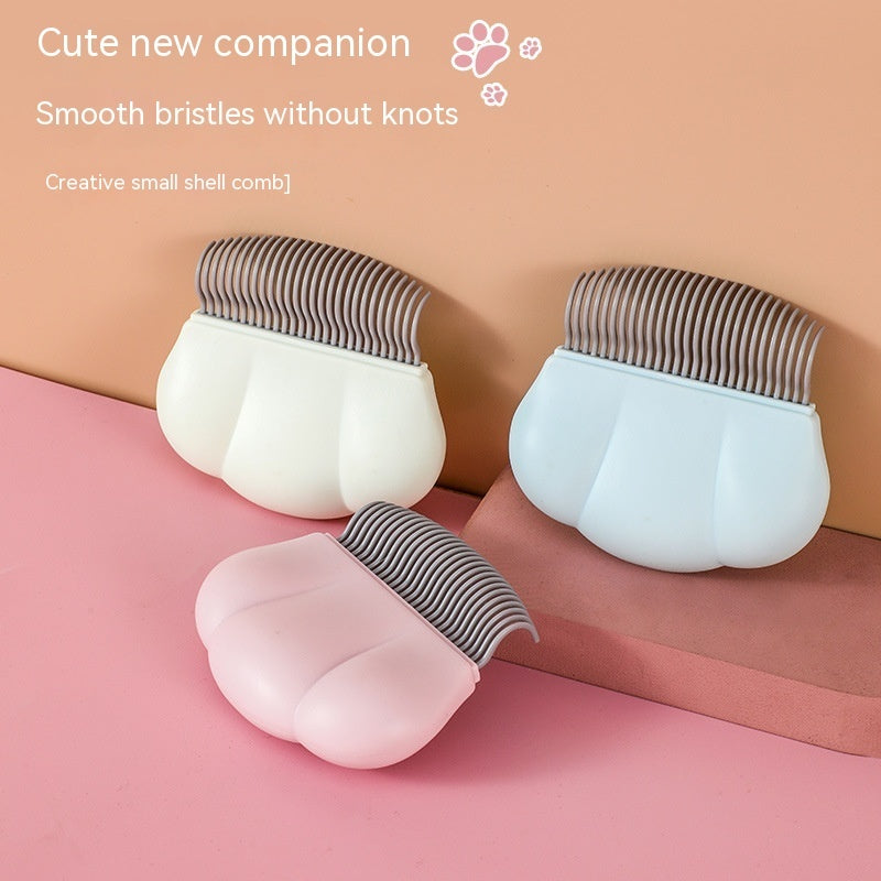 Pet shell comb set with metal teeth, cream, mint blue, and pink shells