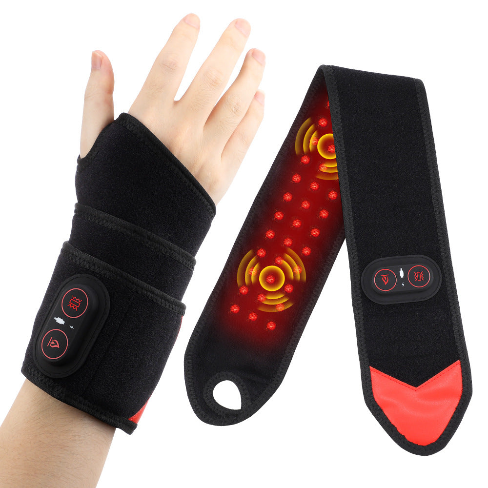 Black wrist recovery brace set with strap and red heating panel