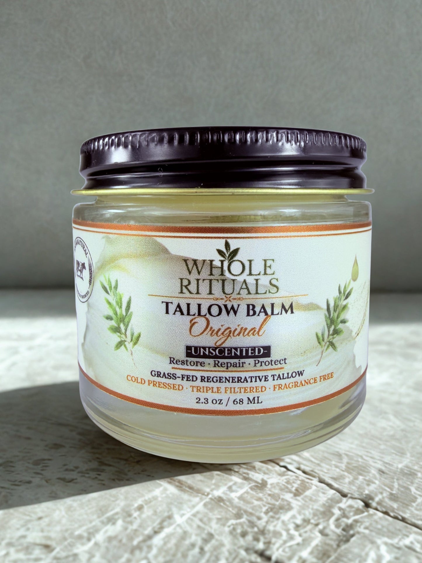 Unscented Original tallow balm jar with black lid and cream label