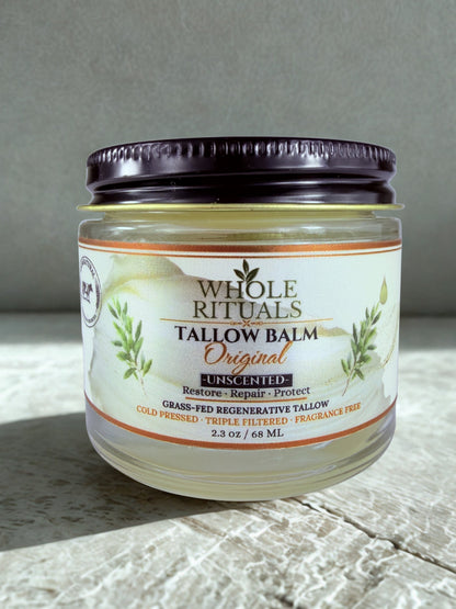 Unscented Original tallow balm jar with black lid and cream label