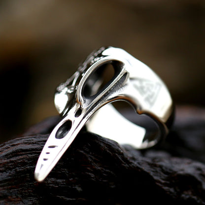 Silver gothic ring with open oval setting and engraved rune panel