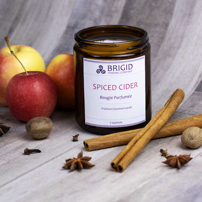 BRIGID Spiced Cider premium scented candle jar with apples and cinnamon
