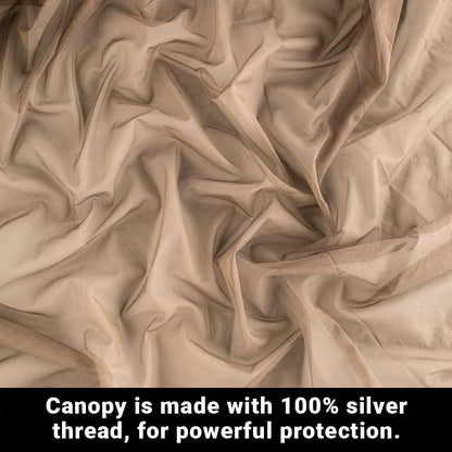 EMF shielding bed canopy fabric close-up in light beige with crinkled texture