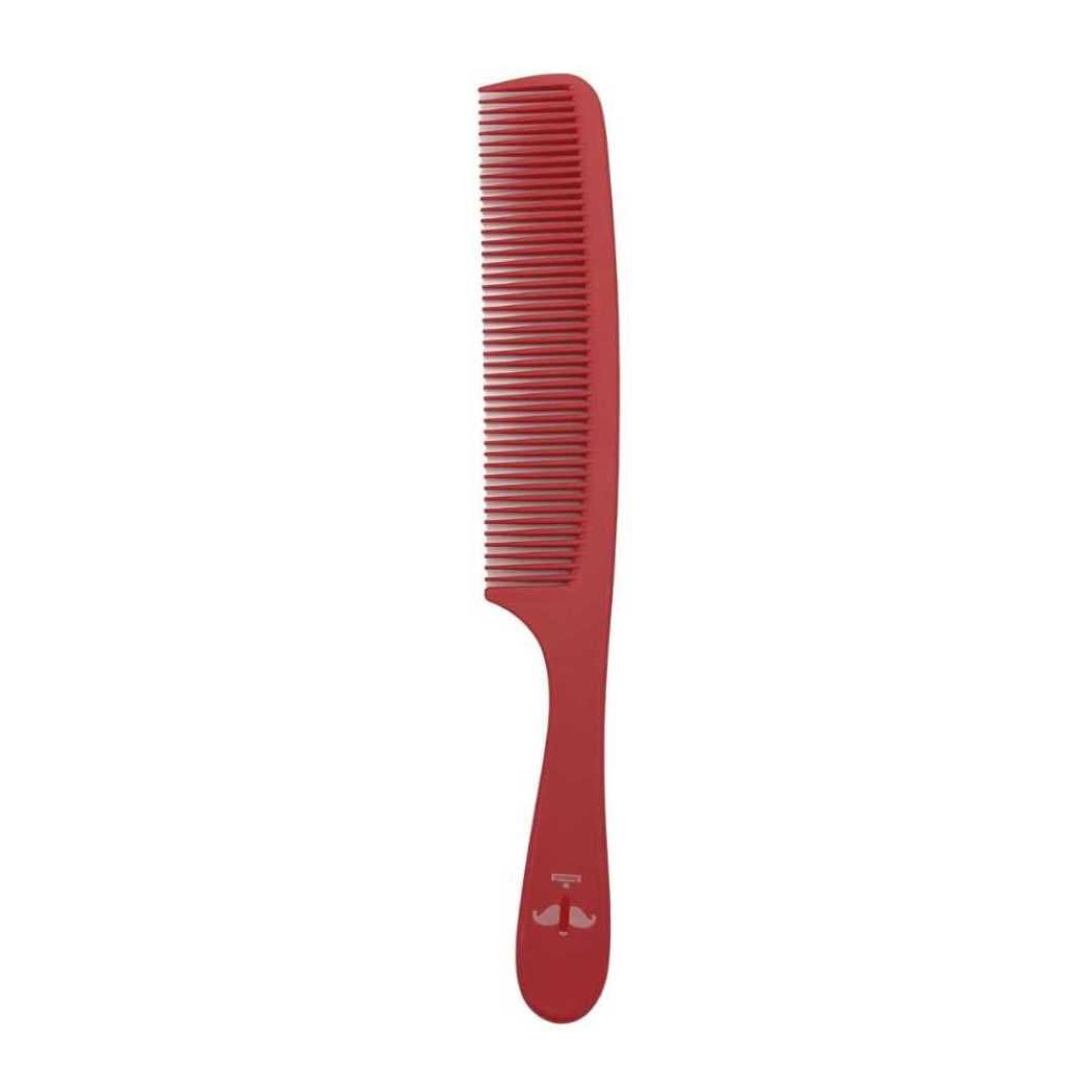 Red carbon styling comb with fine teeth