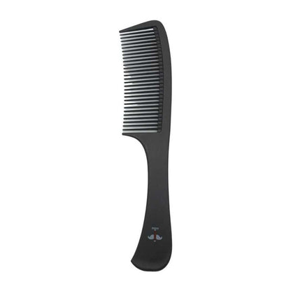 Carbon wide-tooth comb with long, closely spaced teeth, black handle