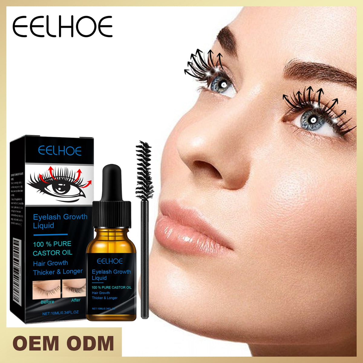 Eyelash growth serum with dropper bottle and brush applicator, 10 ml