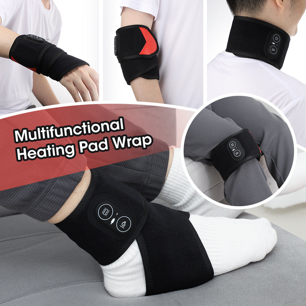 Black wrist recovery heating wrap with control buttons and adjustable band