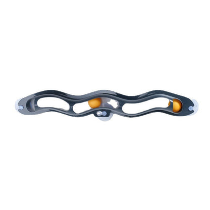 Grey cat track toy with curved track and orange ball accents, shown on a white background