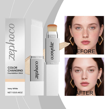 Color-changing foundation stick and display box with brush applicator