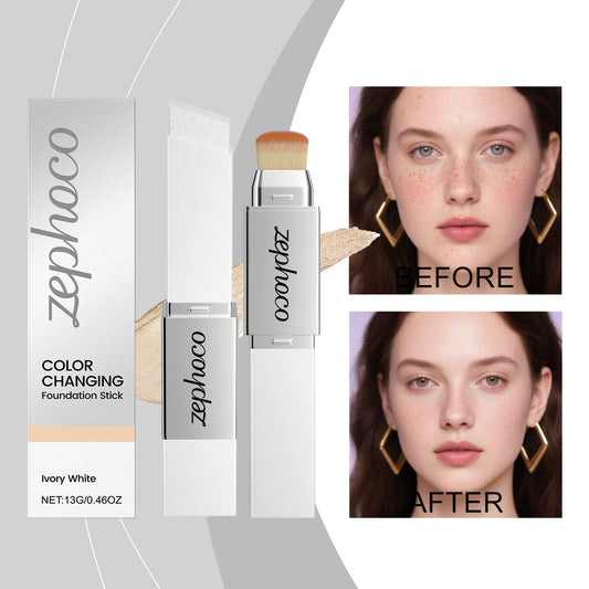 Color-changing foundation stick and display box with brush applicator