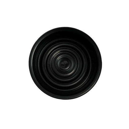 Black ceramic lather bowl, top-down view
