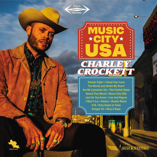 Music City USA album cover with Charley Crockett in cowboy hat and jacket