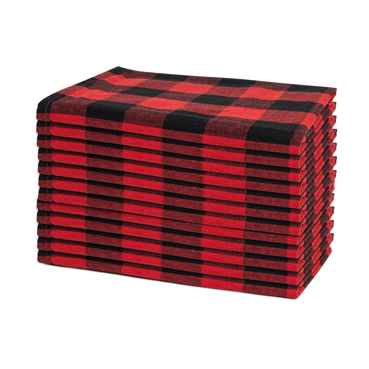 Plaid dinner napkins, stacked, red and black buffalo check pattern